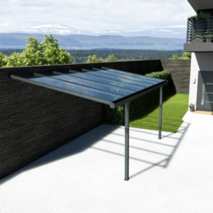 Abris de voiture en aluminium adossé avec toiture en polycarbonate