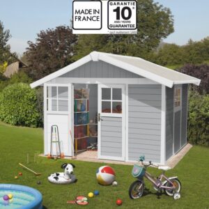 Abri de jardin en PVC 7,5m² DECO gris clair et blanc Grosfillex