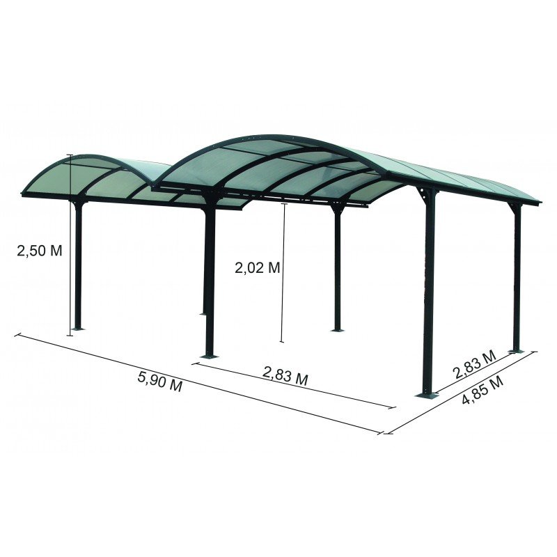 Carport 2 voitures en aluminium et polycarbonate 6mm ANTI-UV – Habrita – Image 5