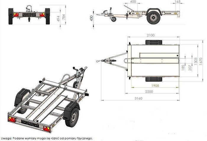 Remorque moto 1 rail unitraler sans plancher – Image 4