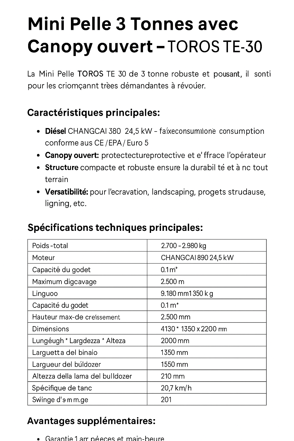 Mini Pelle Toros TE-30 – 3 Tonnes | 19.6 kW – Image 2